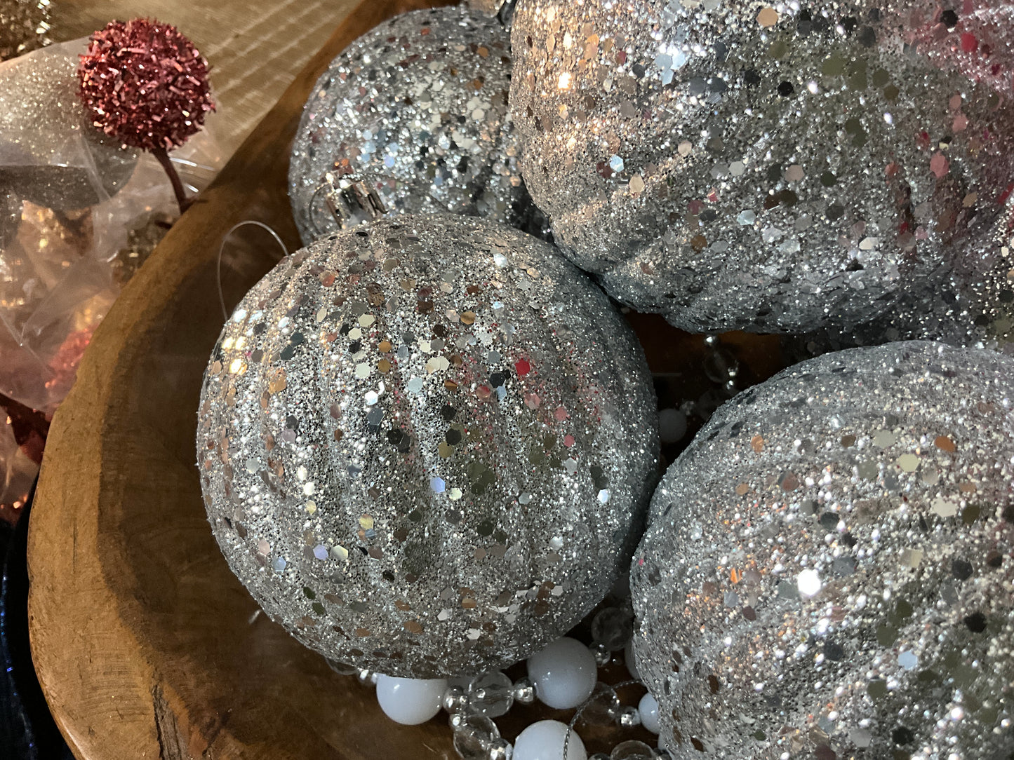 Glitter Ribbon Ball Ornament