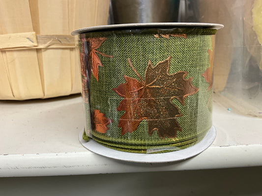 Green Ribbon With Gold Maple Leaves