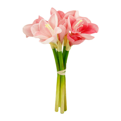 12" Real Touch faux Amaryllis-8 blooms 2 buds: White