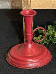 Red Distressed Ring Handle Taper Candle Holder