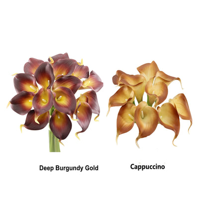 Pack of 10-Peach Coral Brown real touch 14inch calla lilies: Tangerine