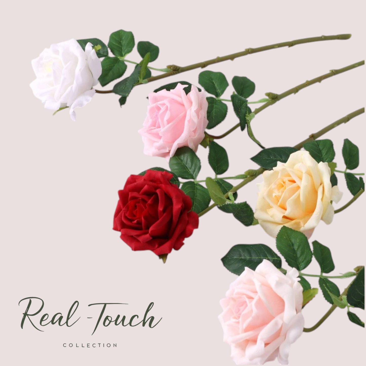 17"-Real Touch Artificial Ingrid Bergman garden Rose : Champagne