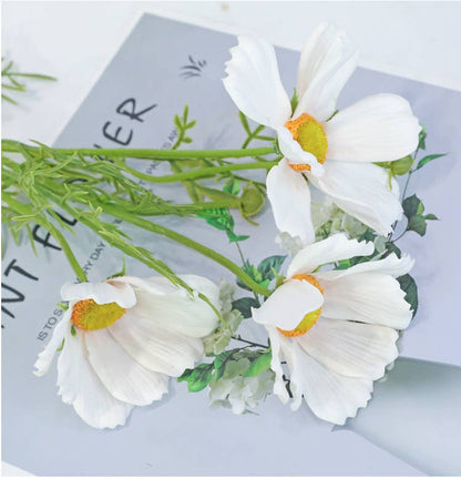 20" Real Touch Cosmos Flowers-vibrant lifelike colors: White with pink Trimmed