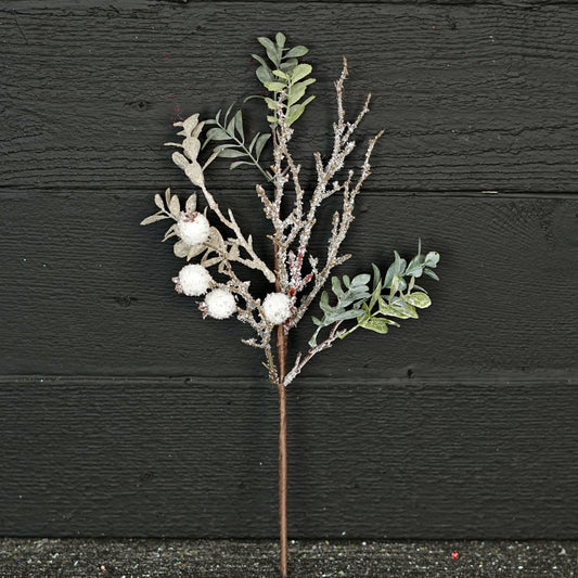 Icy Sparkle White Leaves with Snowberry-