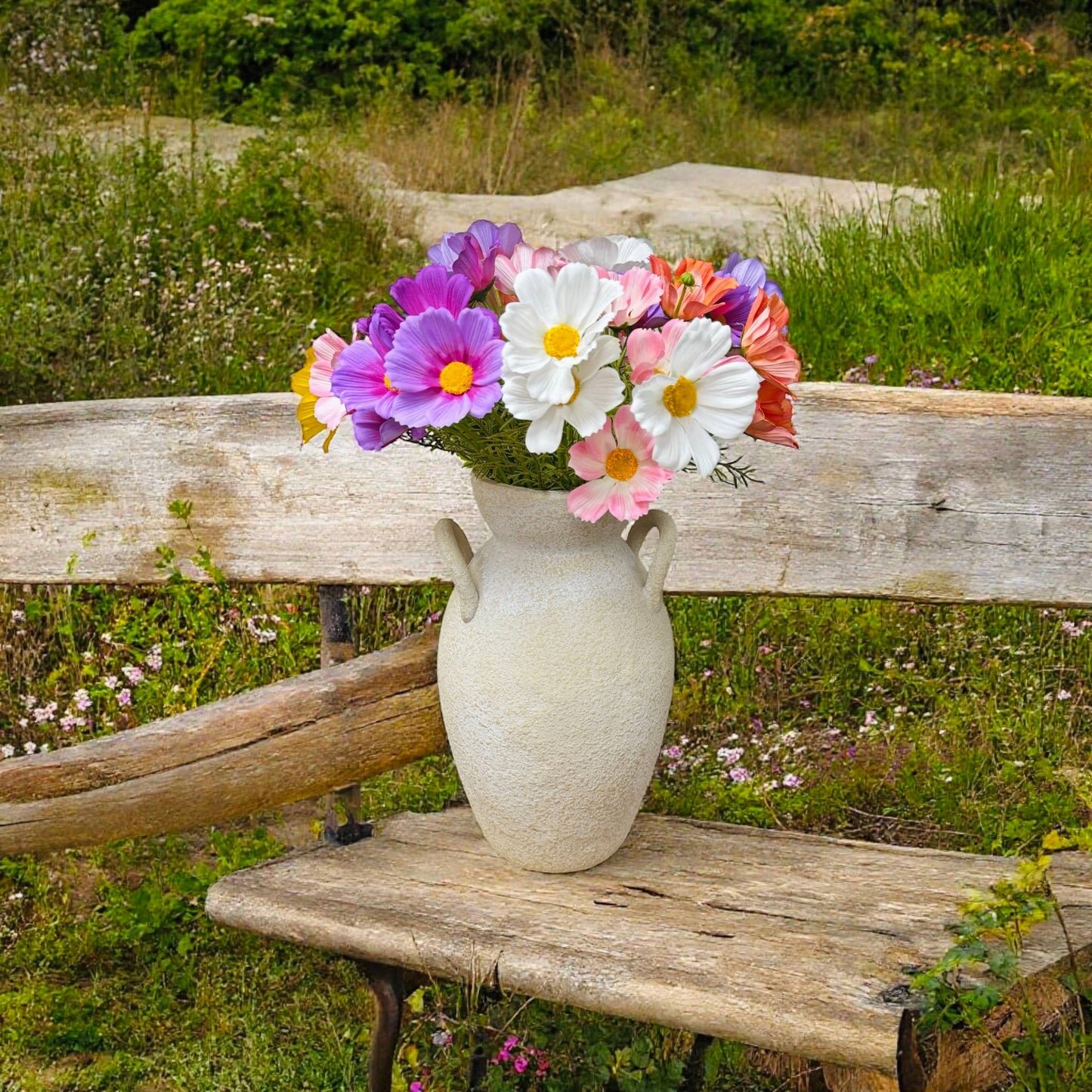 20" Real Touch Cosmos Flowers-vibrant lifelike colors: White with pink Trimmed