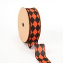 1 1/2" Faux Linen Wired Ribbon | Rhombus Orange/Black | 10 Yard Roll