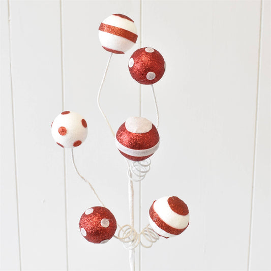 Dots and Stripes Spiral/Ball Spray - White/Red 24"