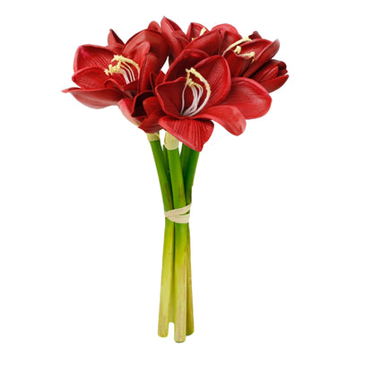 12" Real Touch faux Amaryllis-8 blooms 2 buds: White