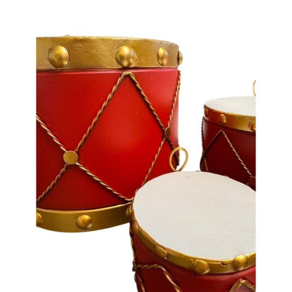 Metal Drum Ornament (set of 3) 10",7",4" - Red