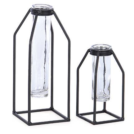 Set of Two Glass/Metal Vases