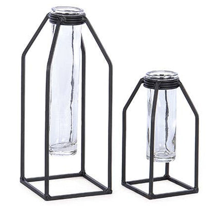 Set of Two Glass/Metal Vases
