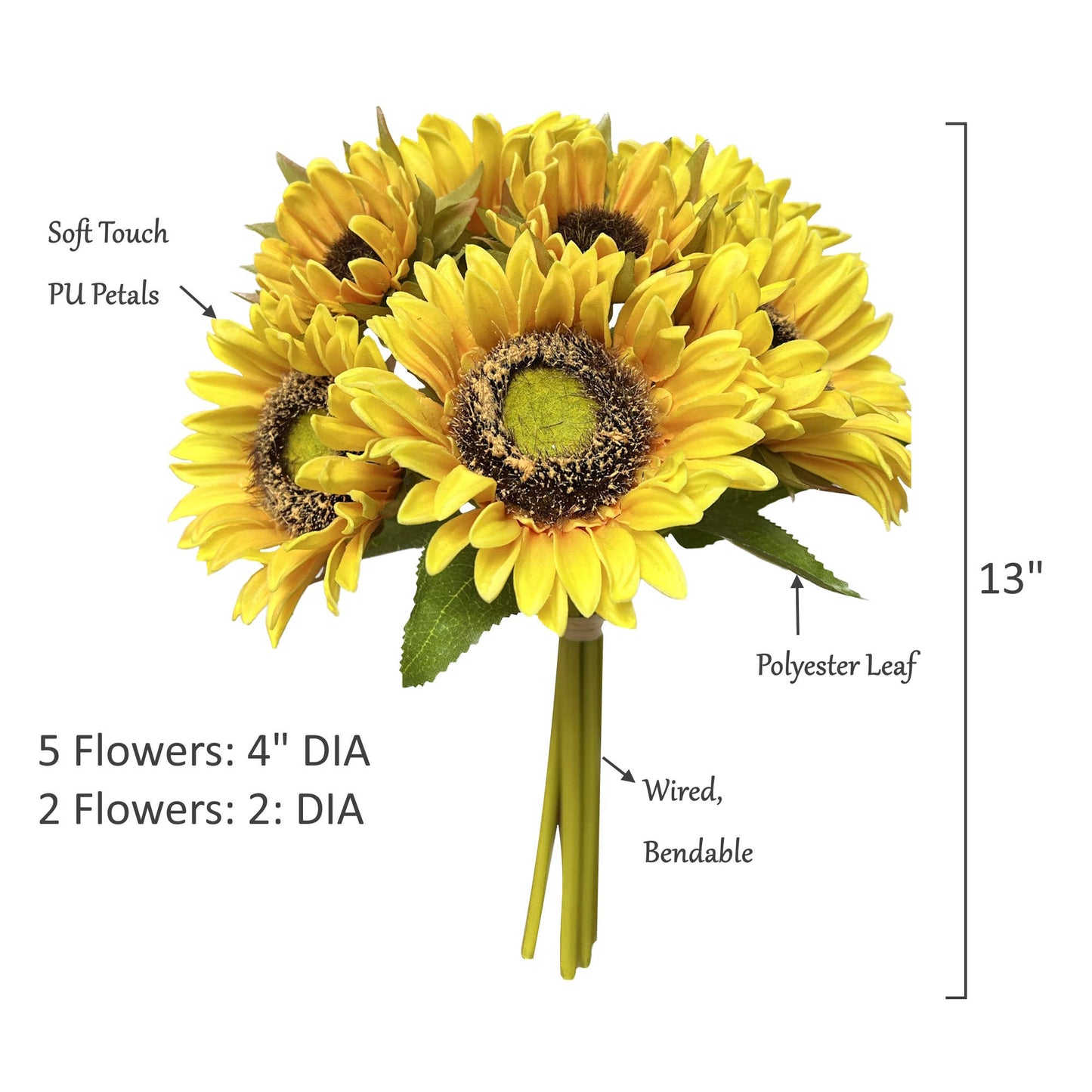 Pack of 7Stems-Rustic antique -Real Touch Sunflower Bouquet: Fall Orange