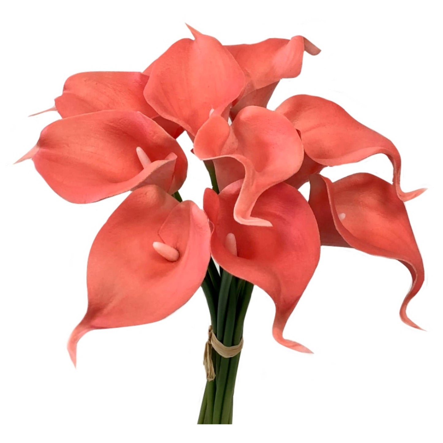 Pack of 10-Peach Coral Brown real touch 14inch calla lilies: Tangerine
