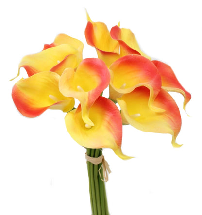 Pack of 10-Peach Coral Brown real touch 14inch calla lilies: Tangerine