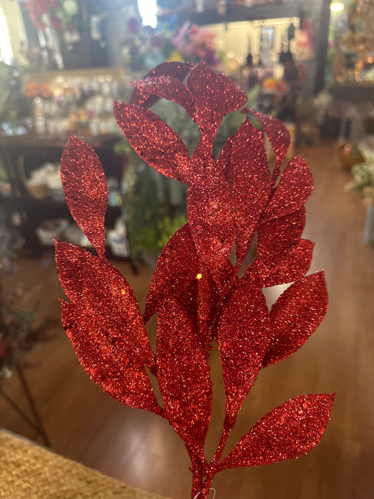 Red glitter bay leaf - CancreekDesigns