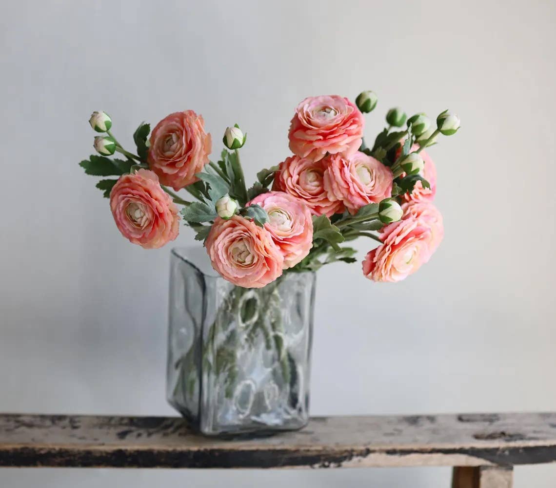 18"-Ultra Realistic Artificial Real Touch Ranunculus: Coral