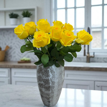 21.5" Ultra Realistic Faux Rose Stem–Moisturizing coating: Soft Yellow