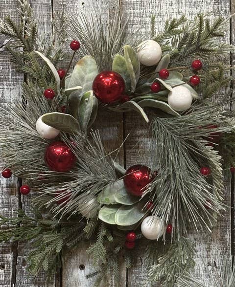 Frosted Greenery Ornament Candle Ring