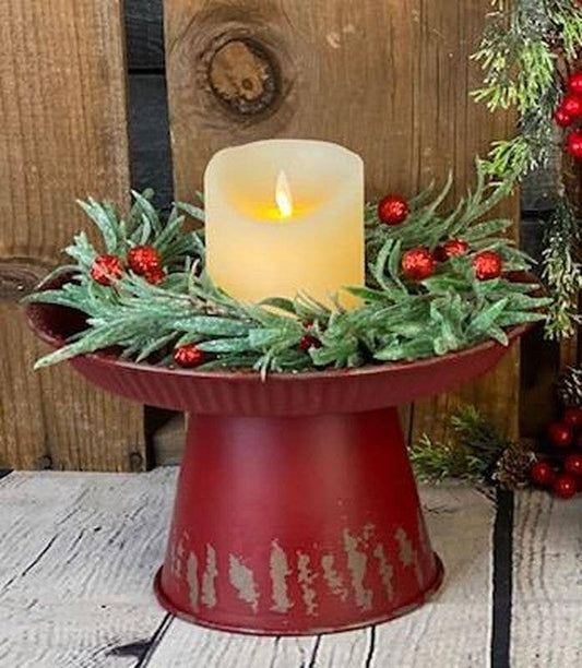 Red Distressed Pie Pan Candle Stand - Large
