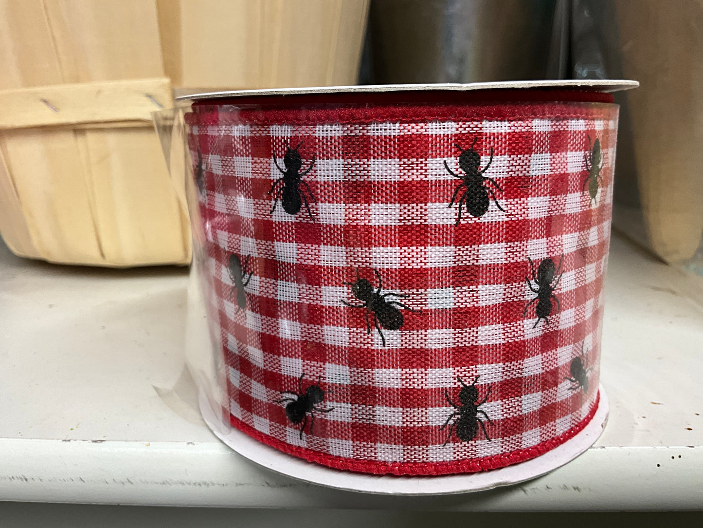 Red/White Gingham Ribbon With Ants