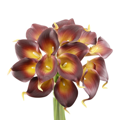 Pack of 10-Peach Coral Brown real touch 14inch calla lilies: Tangerine