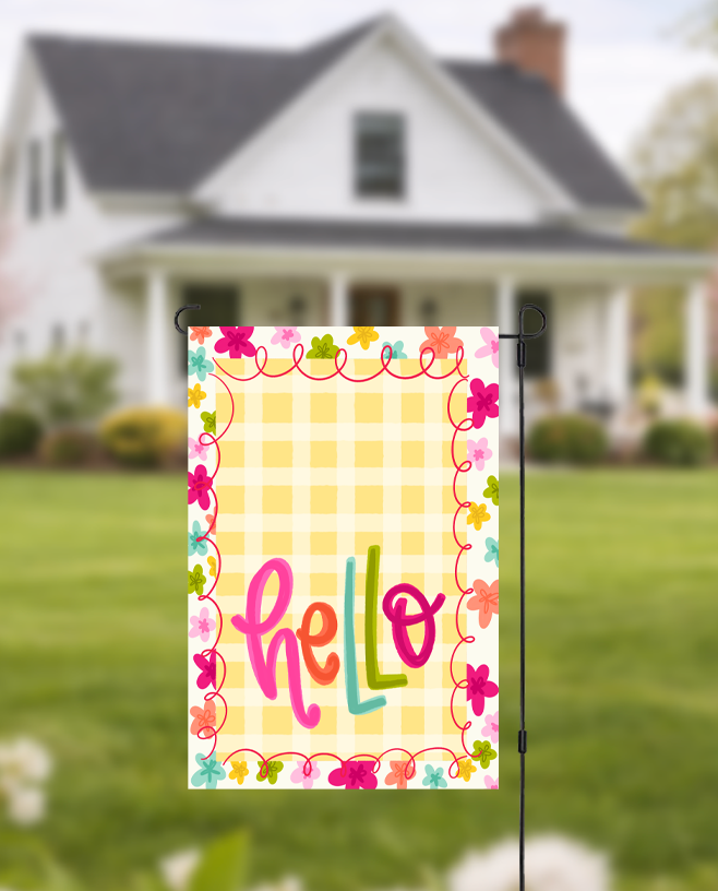 Hello Colorful Flowers Garden Flag