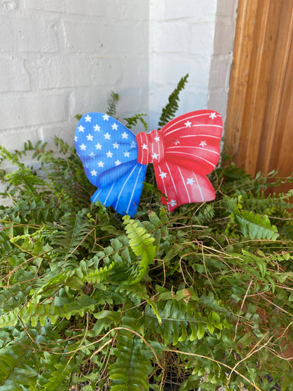 Red White and Blue BOW: Flower Pot