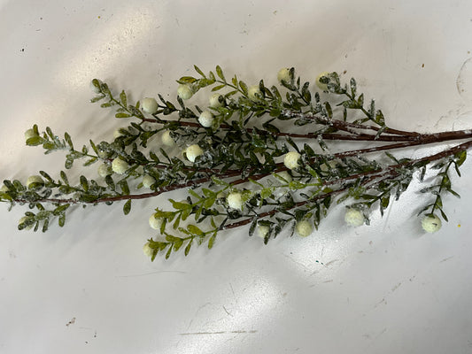 30” Glittered Snowy White Berry Leaf Stem