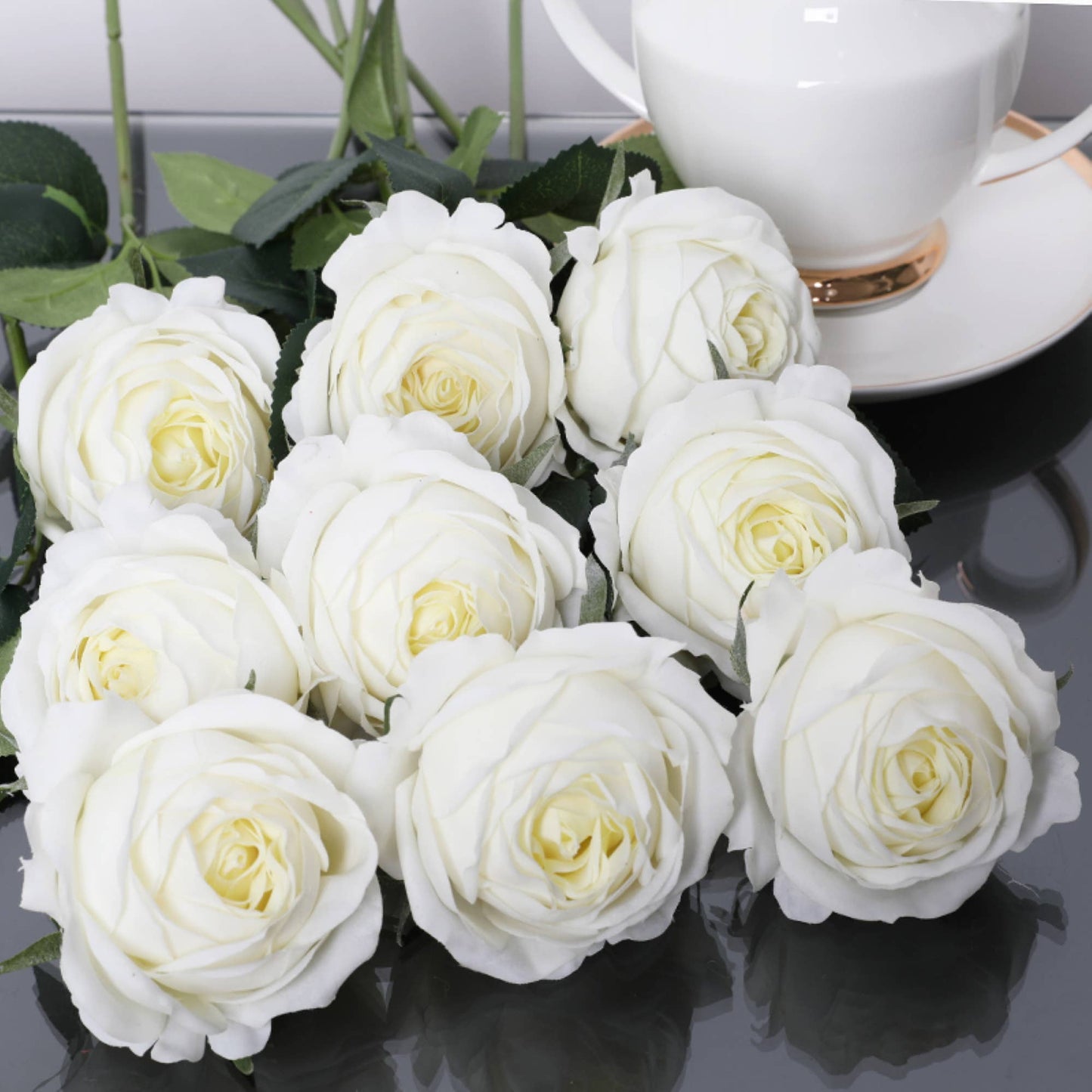 17"-Ultra Realist Real touch Cabbage Rose-Artificial : Off-White
