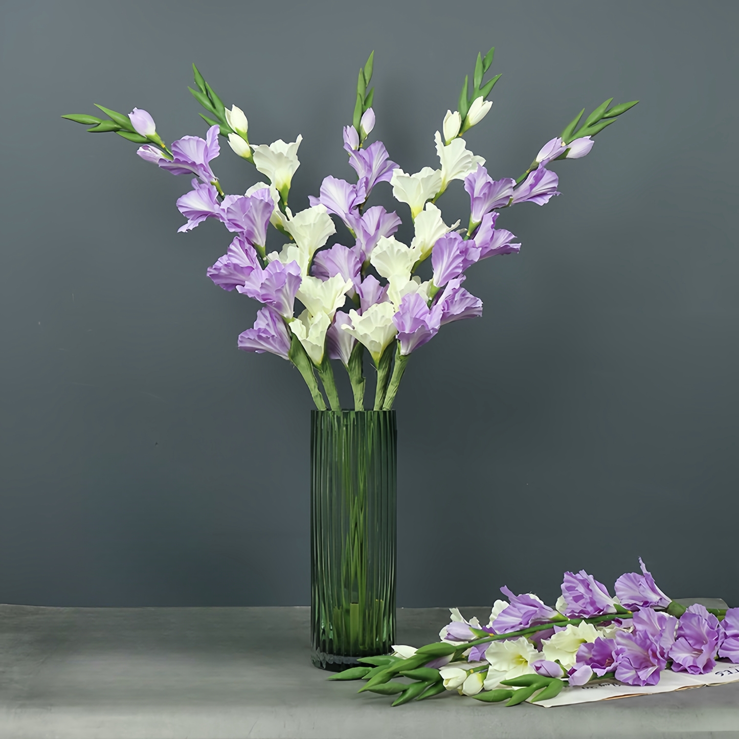 Real touch gladiolu flower purple white gladiolus long stem: White