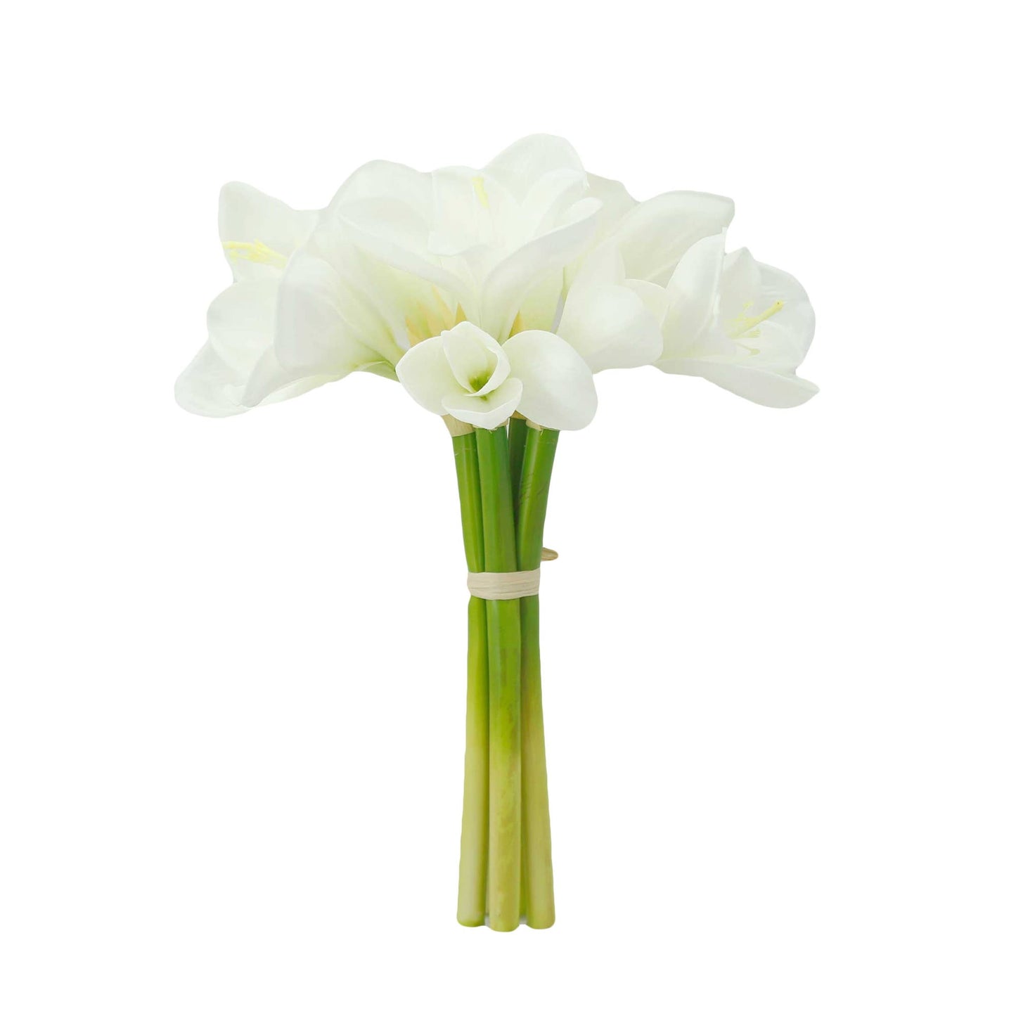 12" Real Touch faux Amaryllis-8 blooms 2 buds: White