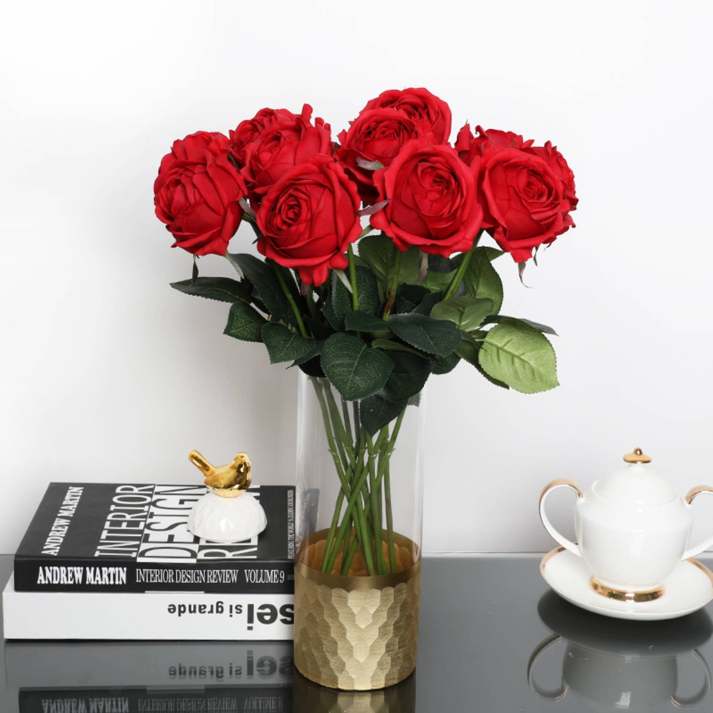 17"-Ultra Realist Real touch Cabbage Rose-Artificial : Off-White