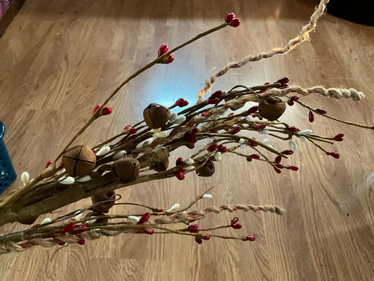 Red/White berries spray with rusty jingle bells - CancreekDesigns