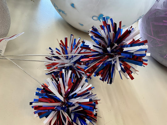 Red, white and blue pompom pick x3