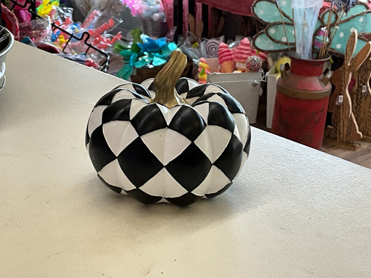 6” resin harlequin pumpkin wh/bk short
