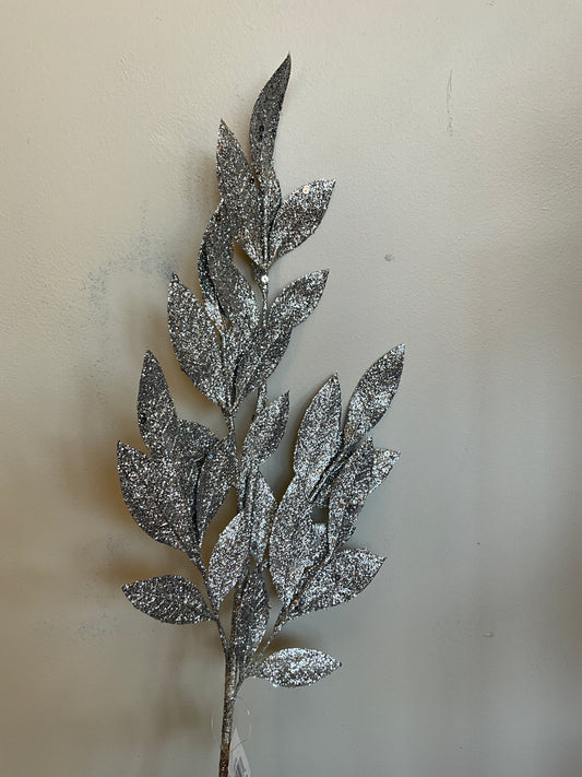 Glittered Bay Leaves-SILVER-