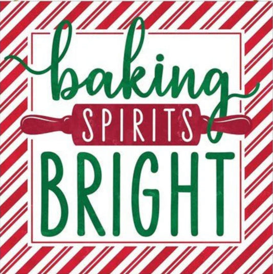 Square Wooden Sign: Baking Spirits Bright