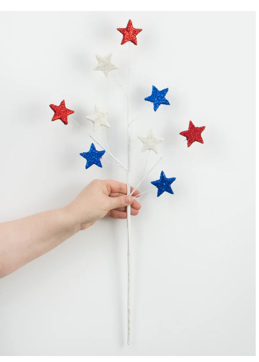 23" Glittered Star Spray: Red, White & Blue