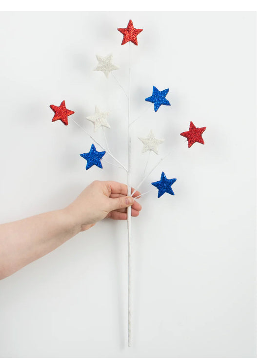 23" Glittered Star Spray: Red, White & Blue