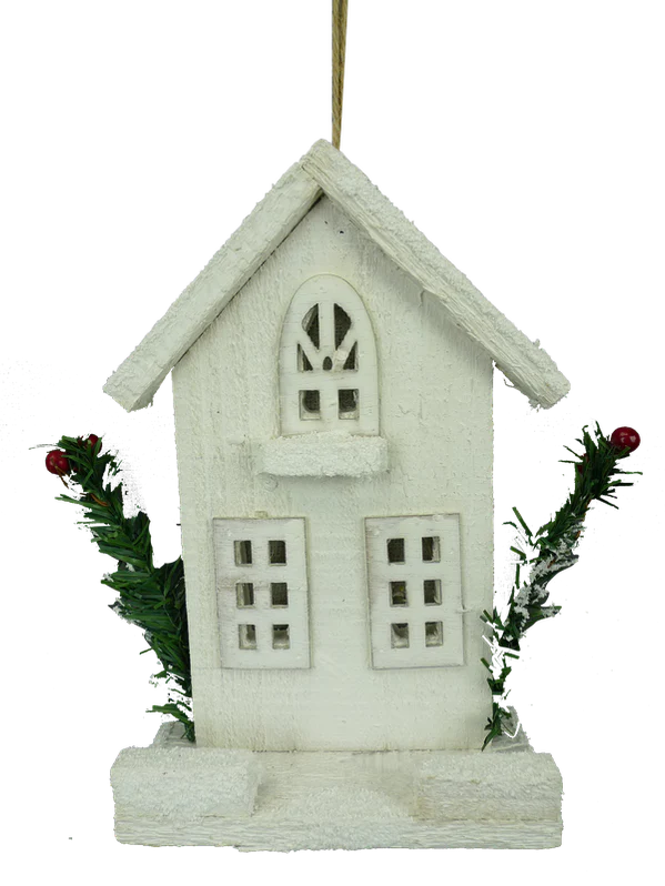 8" by 2.5" by 5" White Wooden House Ornament