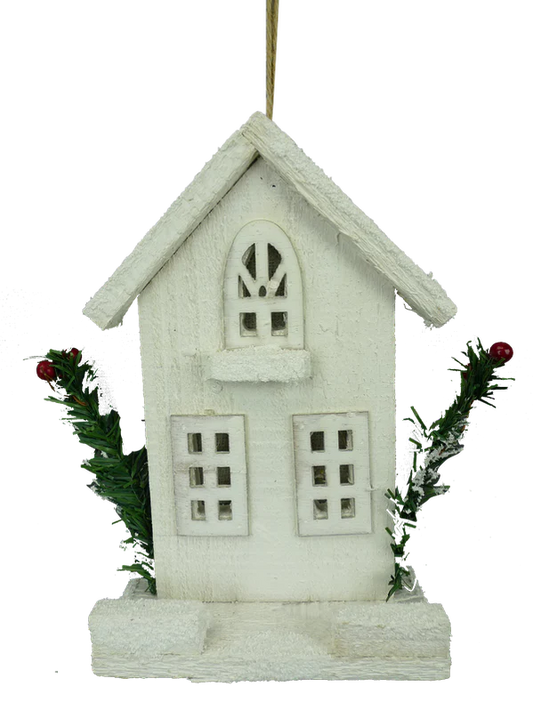 8" by 2.5" by 5" White Wooden House Ornament