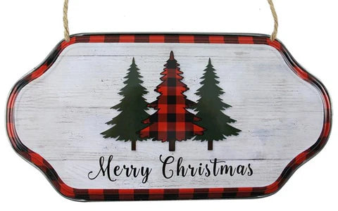 Metal Merry Christmas Tree Wreath Sign