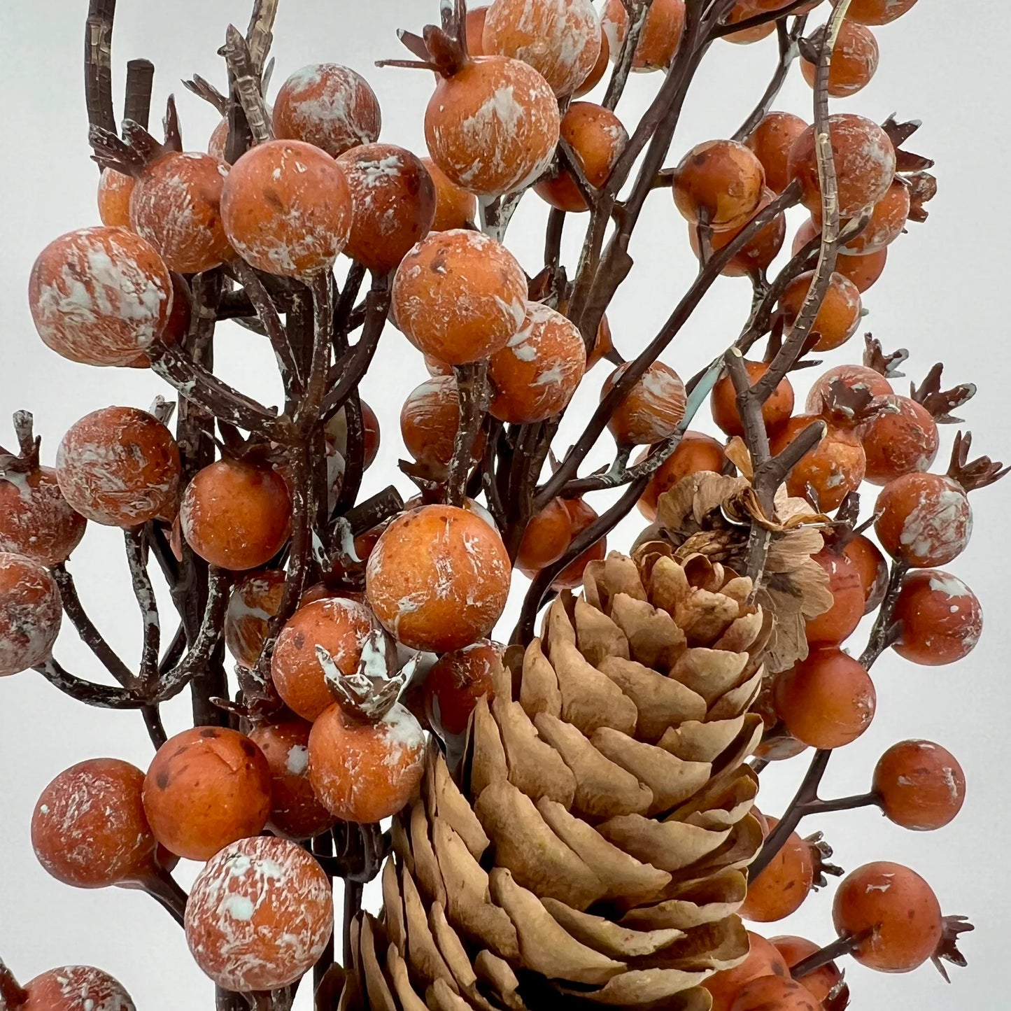 18" Orange Weathered Berry with Pinecone Pick