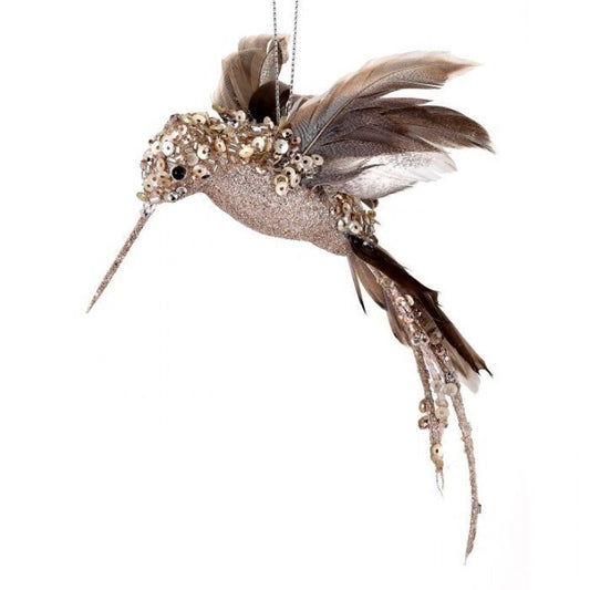 8" GLITTER/SEQUIN/BEADED HUMMINGBIRD ORNAMENT