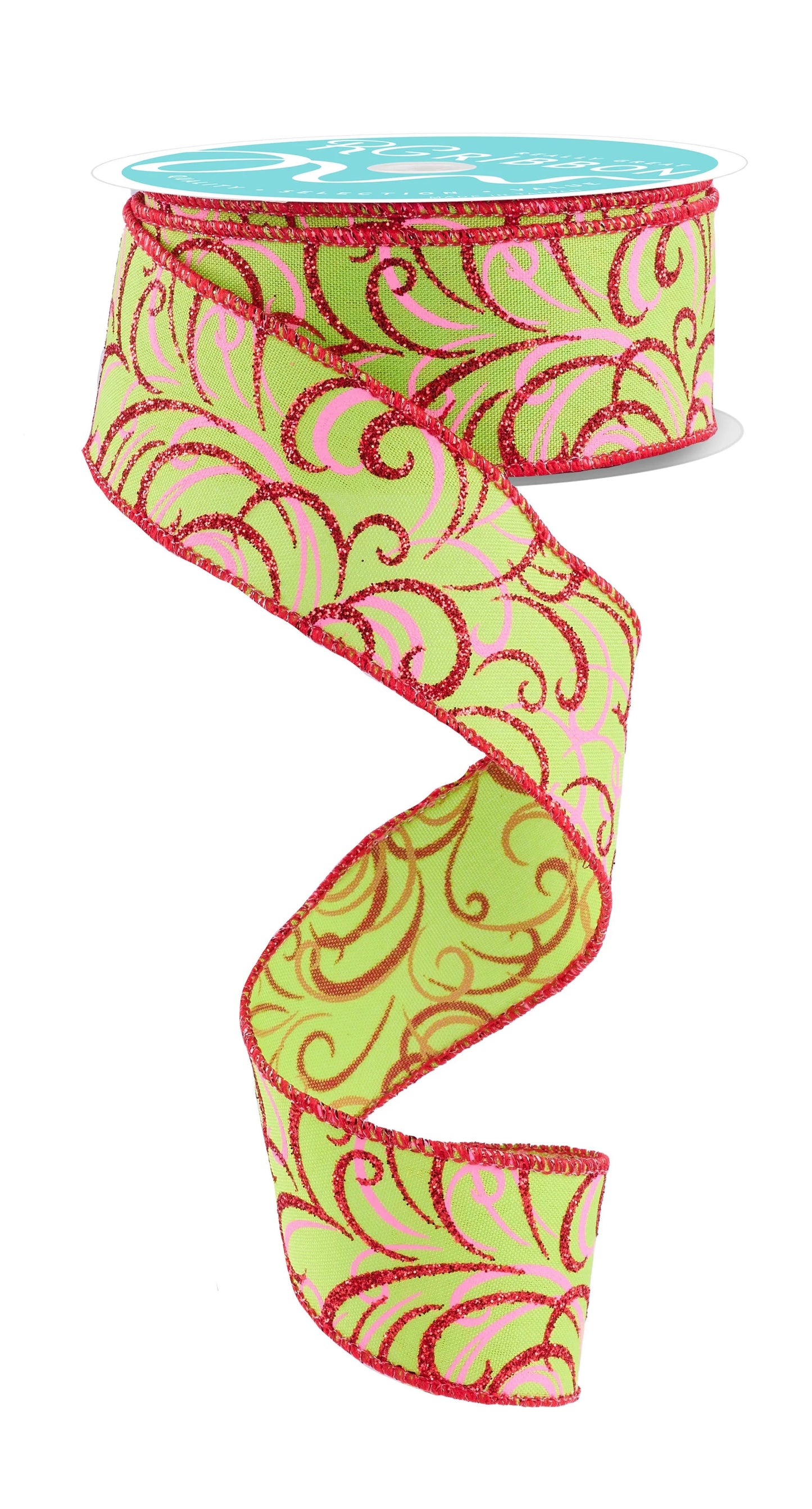 1.5" X 10YD MULTI SWIRLS - LIME, PINK, RED