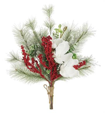 PINE, MAGNOLIA BUSH W/RED BERRIES, 21", GREEN/WHITE/RED