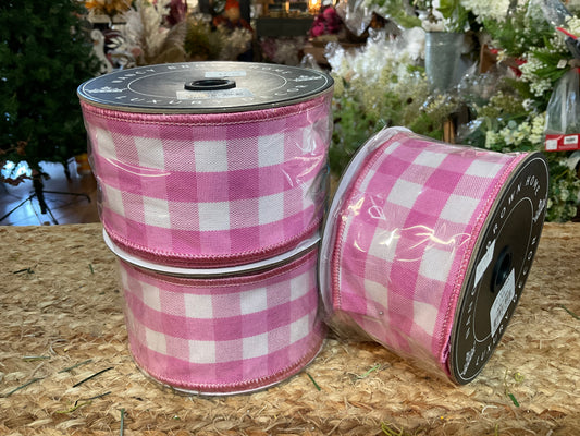 Nancy Brown Luxury Ribbon Pink/White Check - CancreekDesigns