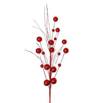 Mixed Size Glittered Ball Spray - Red 27"