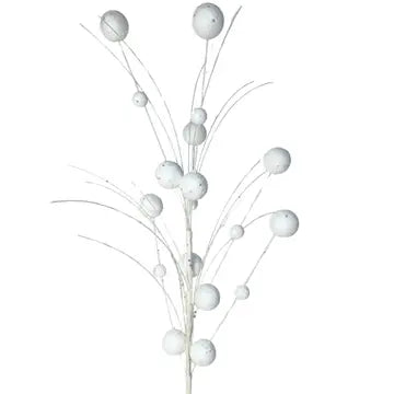 Mixed Size Glittered Ball Spray - White 27"