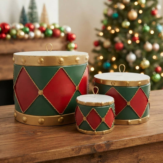 Metal Drum Ornament (set of 3) 10",7",4" Red/Green